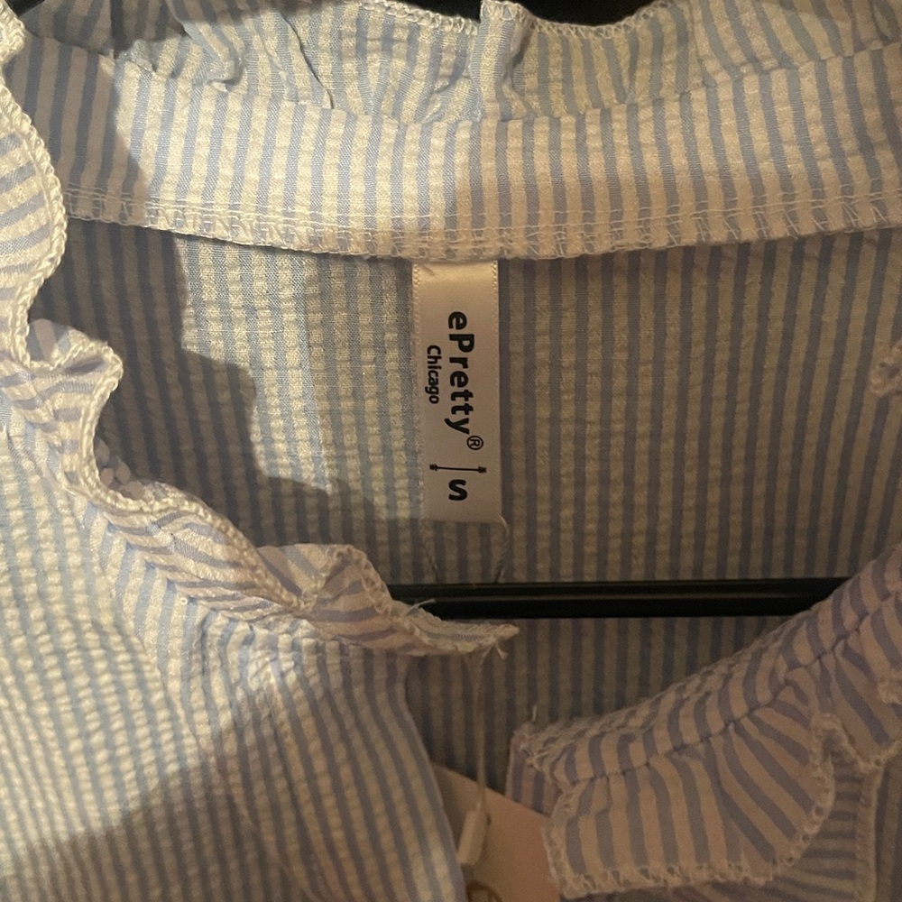 ePretty Light Blue Button Down Shirt with Ruffles - Picture 7 of 8